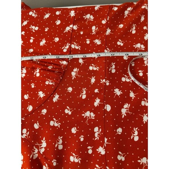 Y2K Red Floral Babydoll Mini Dress L Cottagecore Coquette Soft Girl Romantic - Picture 7 of 12